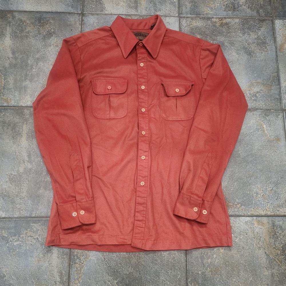 Vintage 1970s Ponderosa Men's Large Burnt Orange Velvour Button Up Shirt